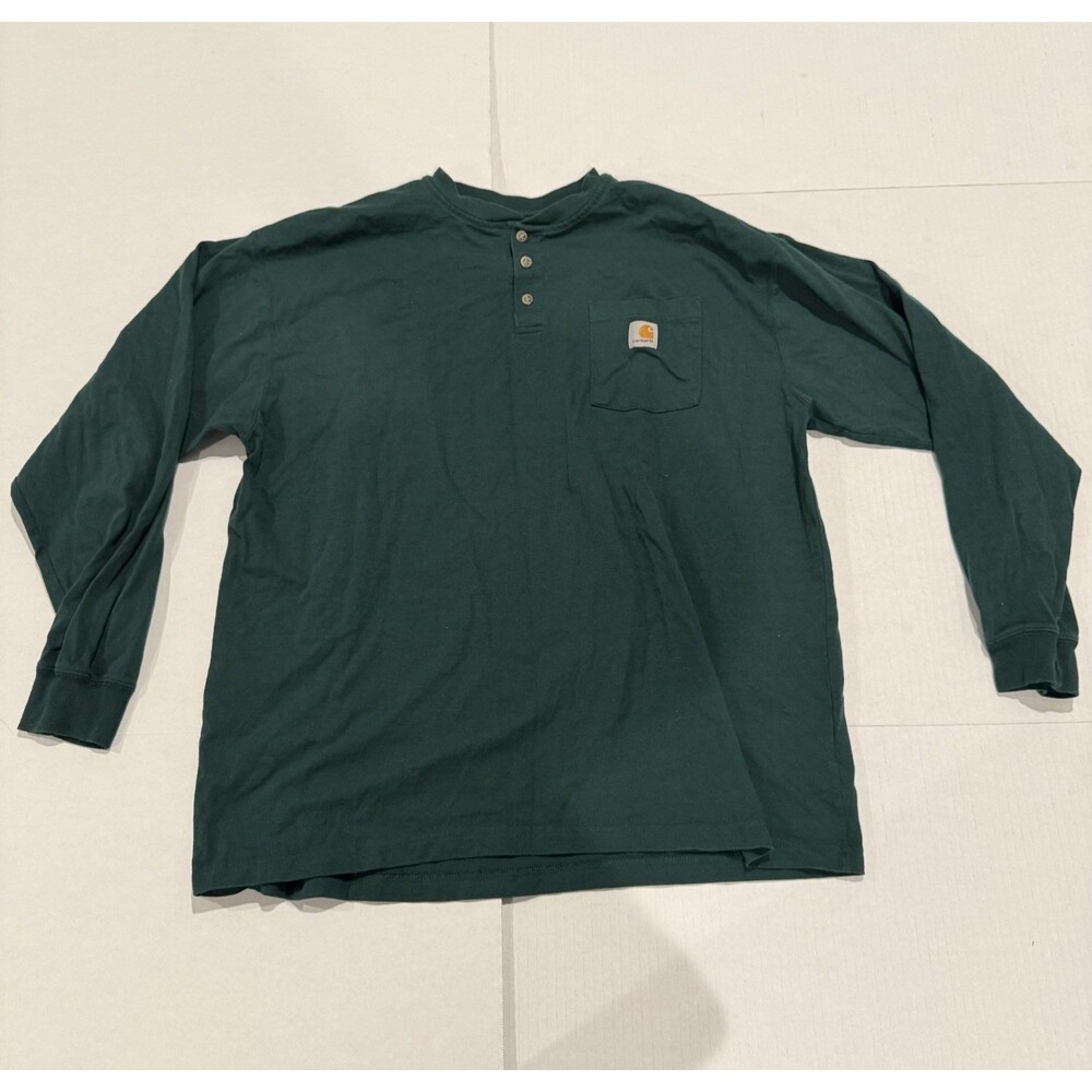 Carhartt Men's XL Green Long Sleeve 1/4 Button Pocket Shirt